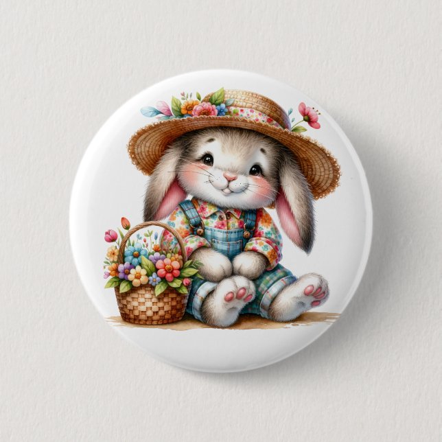 Bunny Rabbit With Florals  Button (Front)