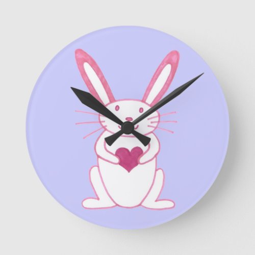 Bunny Rabbit with Heart Round Clock