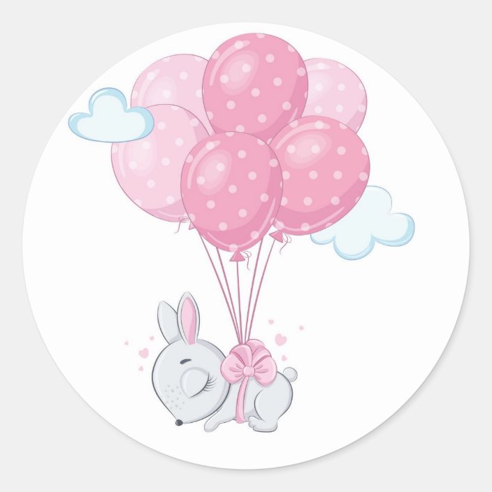 Bunny Rabbit with Pink Balloons Classic Round Sticker | Zazzle
