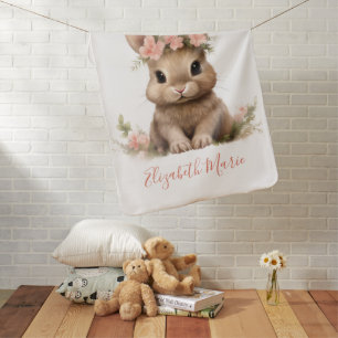 Bunny Rabbit with Pink Flowers on Head Baby Gift Blanket