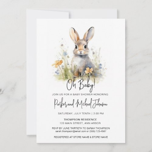Bunny Rabbit Woodland Baby Shower Invitation