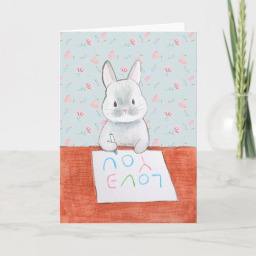 Bunny Rabbit writing love you cute valentines day Card