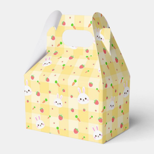 Bunny Rabbit Yellow Plaid Carrots | Easter Holiday Favor Boxes (Front Side)