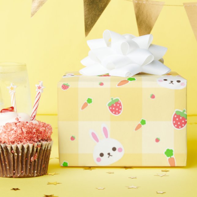 Bunny Rabbit Yellow Plaid Carrots | Easter Holiday Wrapping Paper (Birthday Party)