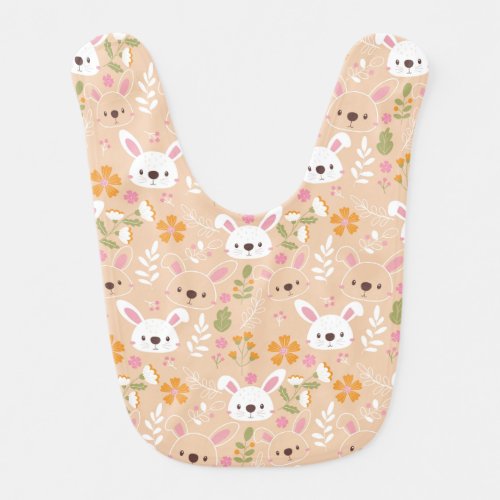 Bunny Rabbits and Flowers Pattern  Baby Bib