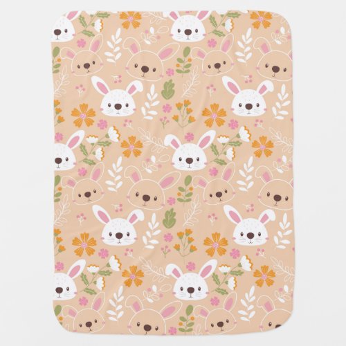 Bunny Rabbits and Flowers Pattern  Baby Blanket