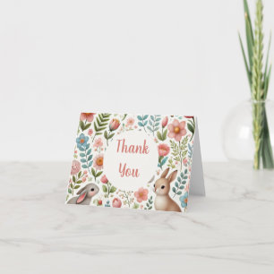 Bunny Rabbits and Flowers Thank You Card