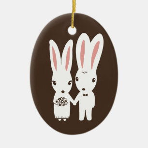 Bunny Rabbits Bride and Groom Wedding Custom Ceramic Ornament