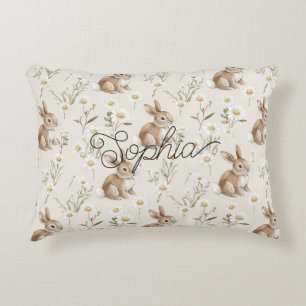 Bunny Rabbits Daisy Flowers Accent Pillow