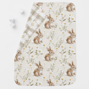 Bunny Rabbits Daisy Flowers Baby Blanket