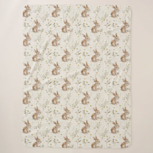 Bunny Rabbits Daisy Flowers Sherpa Blanket