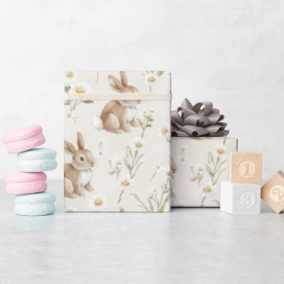 Bunny Rabbits Daisy Flowers Wrapping Paper