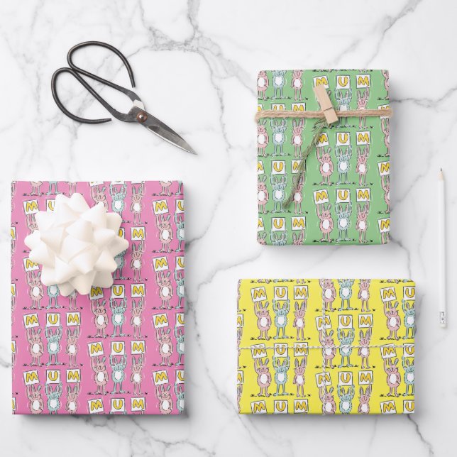 Bunny Rabbits Design All Over Pattern Wrapping Paper Sheets (Front)