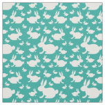 Bunny Rabbits Fabric Teal and White