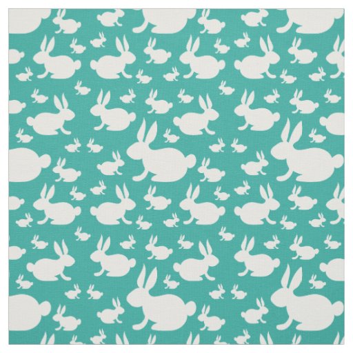 Bunny Rabbits Fabric Teal and White