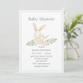 Bunny Rabbits Green Modern Baby Shower Invitation (Standing Front)