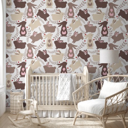 Bunny Rabbits In Brown and Pink Wallpaper