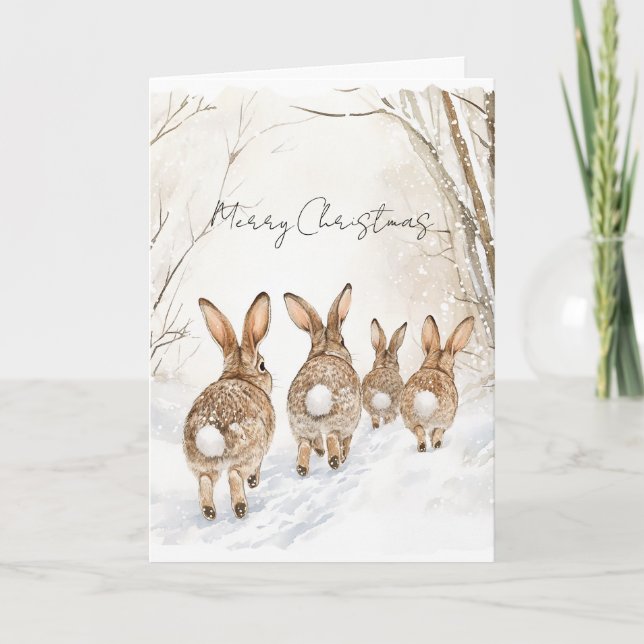Bunny Rabbits in Snow Christmas Card (Front)