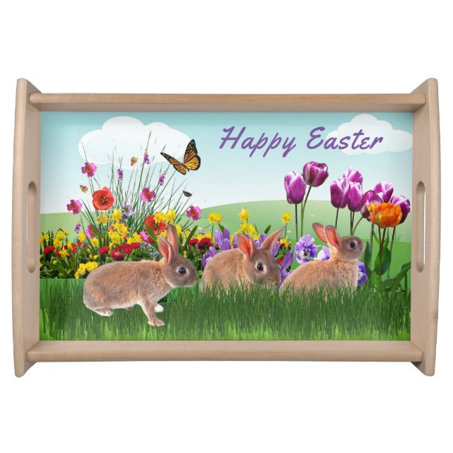 Bunny Rabbits in Spring Garden / Easter Collage Serving Tray (Front)