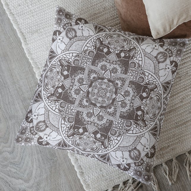 Bunny Rabbits Mandala Choose Your Color Throw Pillow (Creator Uploaded)