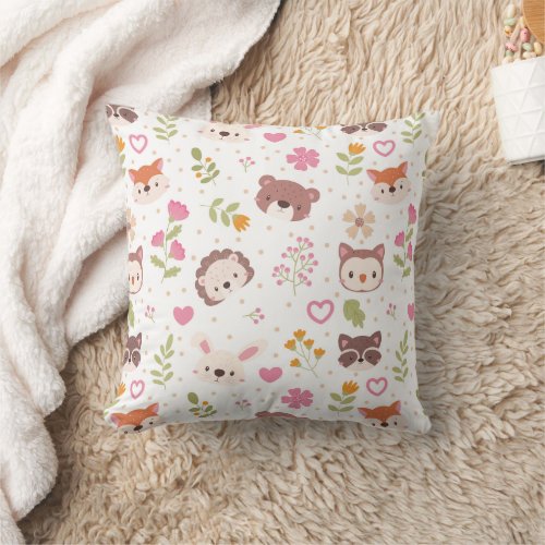 Bunny Rabbits Raccoons Lions and Bears Throw Pillow