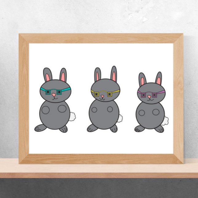 Bunny Rabbits Wearing Glasses Gray Poster (Creator Uploaded)