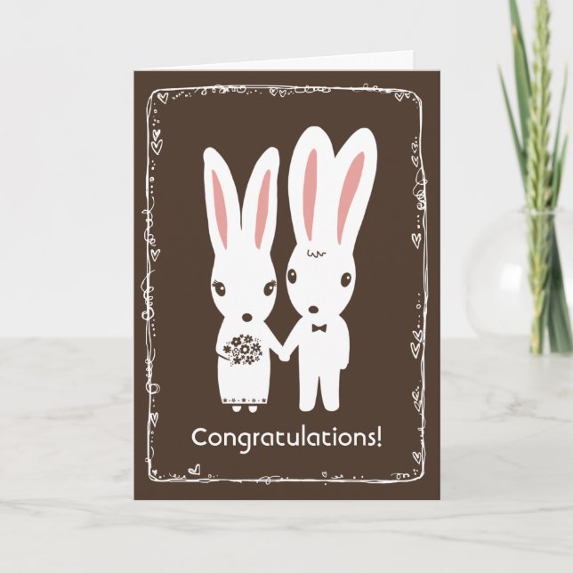 Bunny Rabbits Wedding Congratulations Congrats Card (Front)