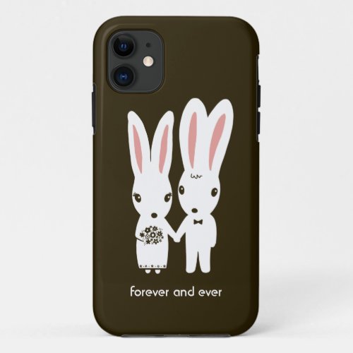 Bunny Rabbits Wedding Couple with Text iPhone 11 Case