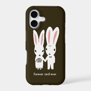 Bunny Rabbits Wedding Couple with Text iPhone 17 Case