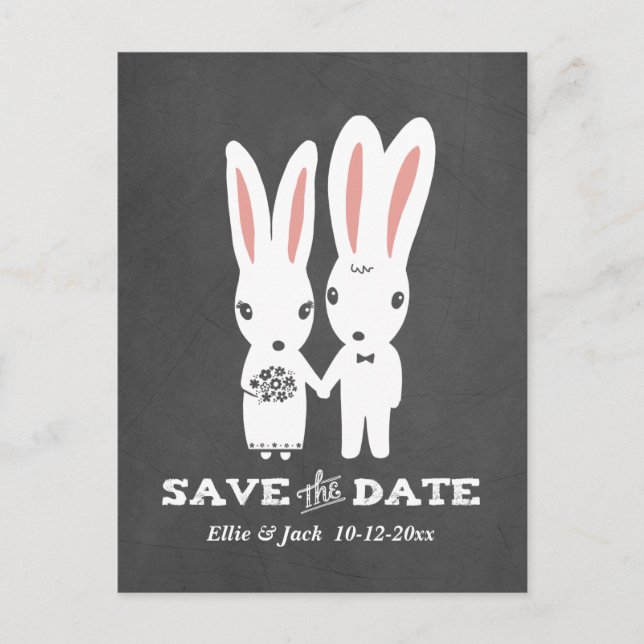 Bunny Rabbits Wedding Save the Date Announcement Postcard (Front)