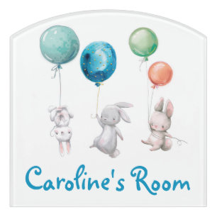 Bunny Rabbits with Balloons Poster art print Door Sign