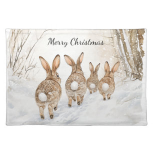 Bunny Rabbits Woods Christmas Cloth Placemat