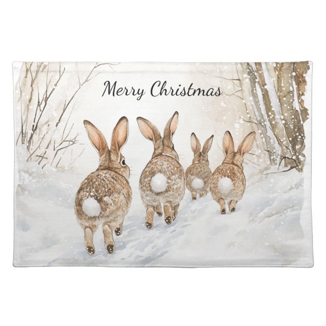 Bunny Rabbits Woods Christmas Cloth Placemat (Front)
