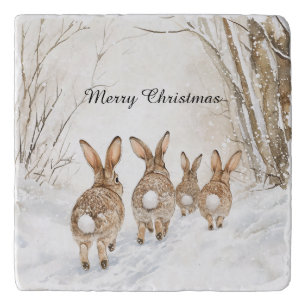 Bunny Rabbits Woods Christmas Trivet