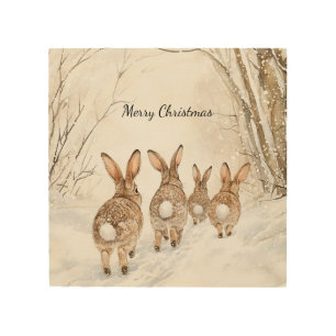 Bunny Rabbits Woods Christmas Wood Wall Art