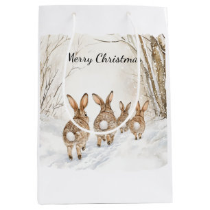 Bunny Rabbits Woods Snow Christmas Medium Gift Bag