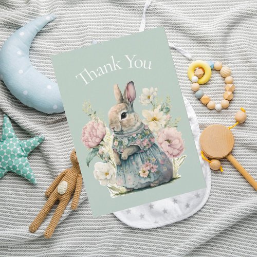 Bunny RabbitWatercolor Green Baby Shower Thank You