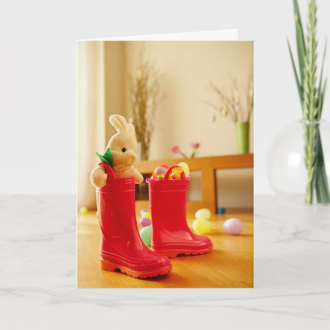 Bunny Rain Boots Easter Card (Front)