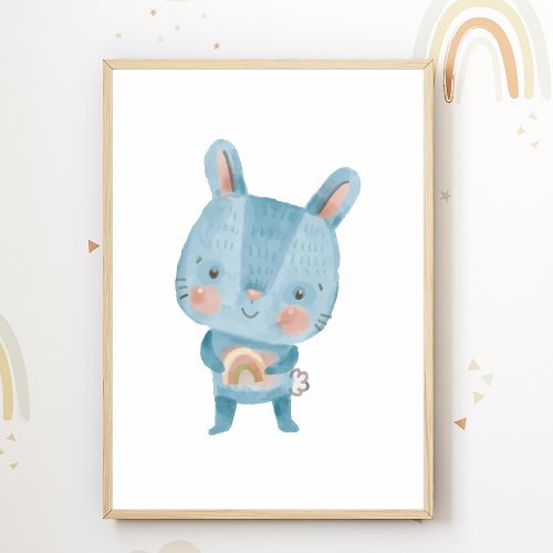 Bunny Rainbow Nursery Poster Kids Room Decor