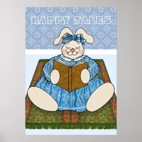 Bunny Reading a Book of Happy Tales Poster
