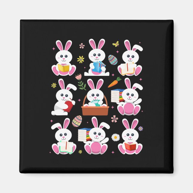 Bunny Reading Book Easter Rabbit Bookworm Reader B Magnet (Front)