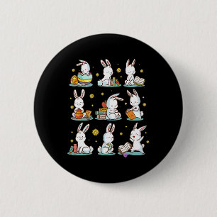 Bunny Reading Book Happy Easter Bookworm Kids Men Button