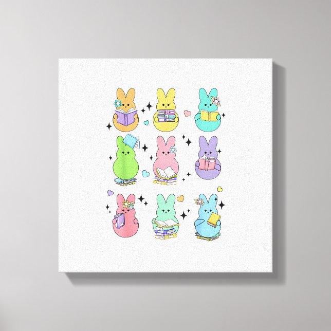 Bunny Reading Books Easter Day Librarian Teacher B Canvas Print (Front)