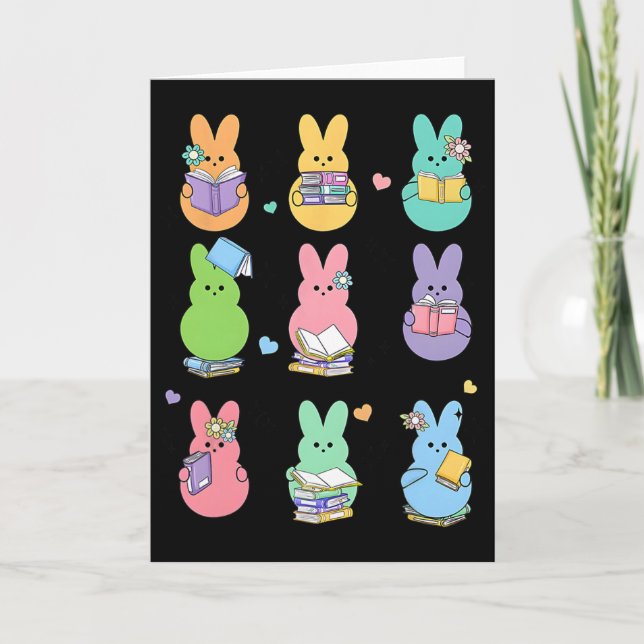 Bunny Reading Books Easter Day Librarian Teacher B Card (Front)