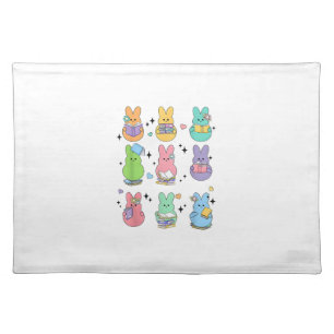 Bunny Reading Books Easter Day Librarian Teacher B Cloth Placemat