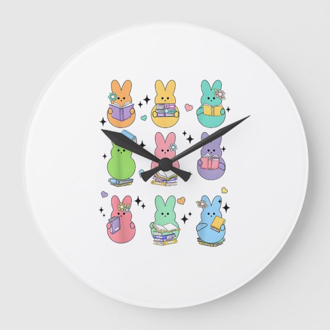 Bunny Reading Books Easter Day Librarian Teacher B Large Clock (Front)