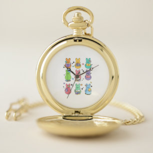 Bunny Reading Books Easter Day Librarian Teacher B Pocket Watch