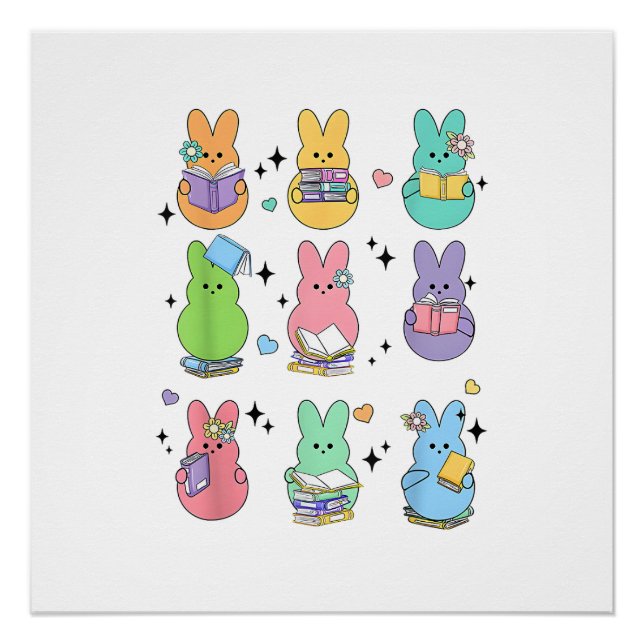 Bunny Reading Books Easter Day Librarian Teacher B Poster (Front)