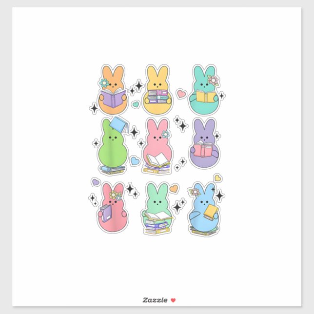 Bunny Reading Books Easter Day Librarian Teacher B Sticker (Sheet)