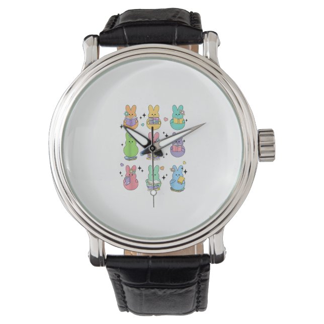 Bunny Reading Books Easter Day Librarian Teacher B Watch (Front)
